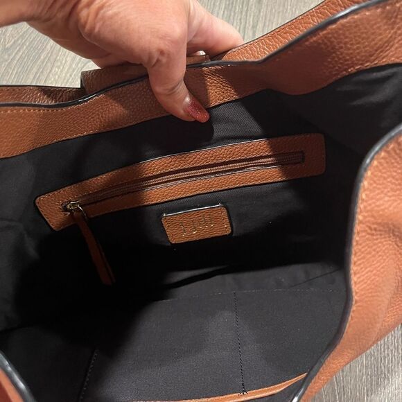 J.Jill Leather Hobo Satchel Black Lining Fold Over Clasp Faux Leather NWT - Picture 3 of 11